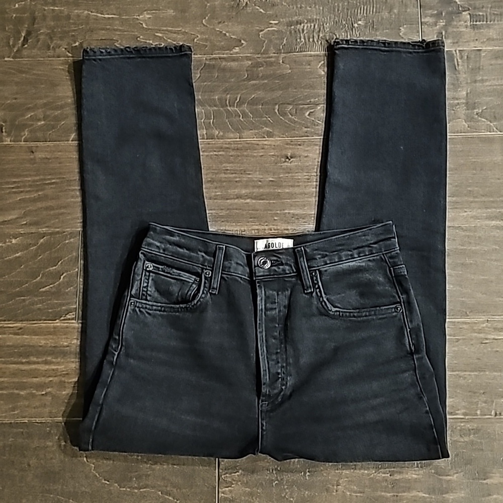 AGOLDE Los Angeles Light Black Women's Riley Straight Crop Jeans sz 25 - Picture 7 of 9